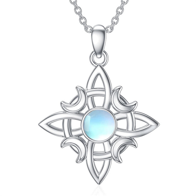Witches Knot Necklace with Moonstone 925 Sterling Silver Wicca Moon Irish Celtic Pendant Jewelry for Women