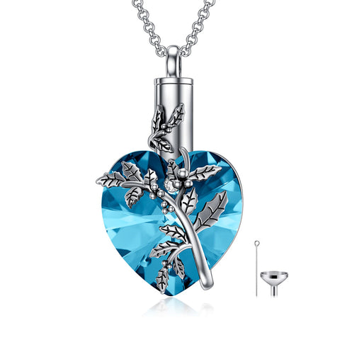 Sterling Silver Birthstone Birth Flower Crystal Urn Necklace for Ashes