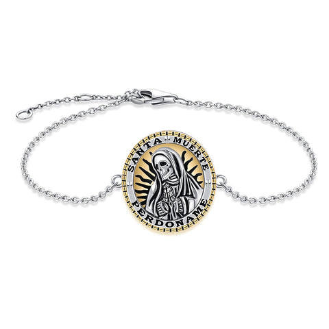Santa Muerte Bracelet 925 Sterling Silver Death Charm Jewelry For Women