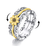 Cross Fidget Rings for Anxiety 925 Sterling Silver Sunflower Spinner Rings for Women Anti Stress Mood Rings Gifts