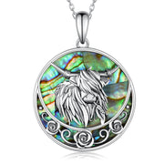 Sterling Silver Highland Cow Necklace For Women Abalone Shell Cow Head Pendant Jewelry Birthday Gifts For Cow Lover