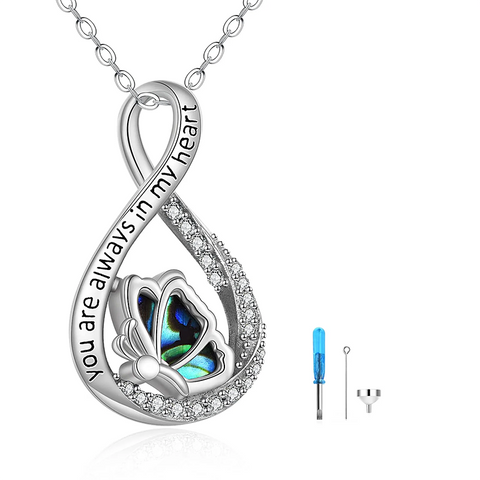 Infinity Butterfly Urn Necklaces for Ashes 925 Sterling Silver Cremation Butterfly Jewelry for Women Heart Urn You are Always in My Heart