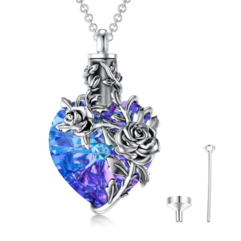 Sterling Silver Birthstone Birth Flower Crystal Urn Necklace for Ashes