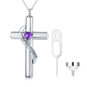 Crystal Cross Necklace for Ashes Sterling Silver Urn Necklace Cremation Jewelry for Women