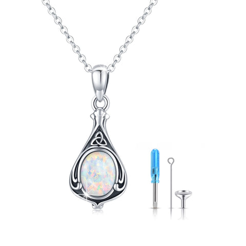 Sterling Silver Opal Turquoise TearDangle Urn Necklace for Ashes