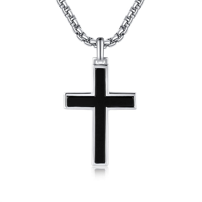 925 Solid Sterling Silver Polished Black Men's Womens Crucifix Cross Pendant Long Fine Jewelry Valentines Day Gifts for Him Boys
