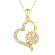 Solid 14K Gold Sunflower Heart Necklace for Women Real Gold Flower Necklace You are May Sunshine Necklace