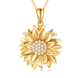 Solid 14K Sunflower Pendant Necklace, Real Gold Flower Necklace  You are May Sunshine Necklace Fine Jewelry Gifts for Wife, Mom,Girlfriend, 16''-18''