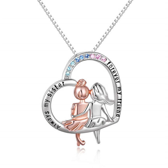 Sisters Gifts from Sister Sterling Silver Heart Necklace Female Friendship Jewelry