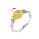Sunflower Fidget Ring for Women Girls You Are My Sunshine Statement Ring Sterling Silver Rose Sunflower Jewelry