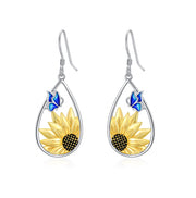 SunfloweTeardrop Dangle Earrings 925 Sterling Silver Boho Bohemian Sunflower Hook Earrings for Women Teen Girls