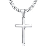 Sterling Silver Cross Necklace Beveled Edge for Men Women With Stainless Steel Cuban Link Necklace