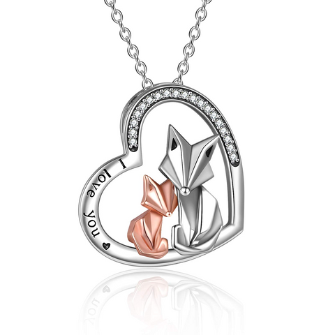 Sterling Silver Origami Fox Pendant Necklace With Engraved