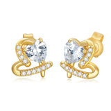 14K Gold Heart Stud Earrings, 14K Real Gold Stud Earrings with Cubic Zirconia, Solid Gold Elegant Earrings for Mother Wife Women Girls Yourself