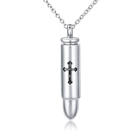 Sterling Silver Bar Bullet Cross Urn Necklace for Ashes