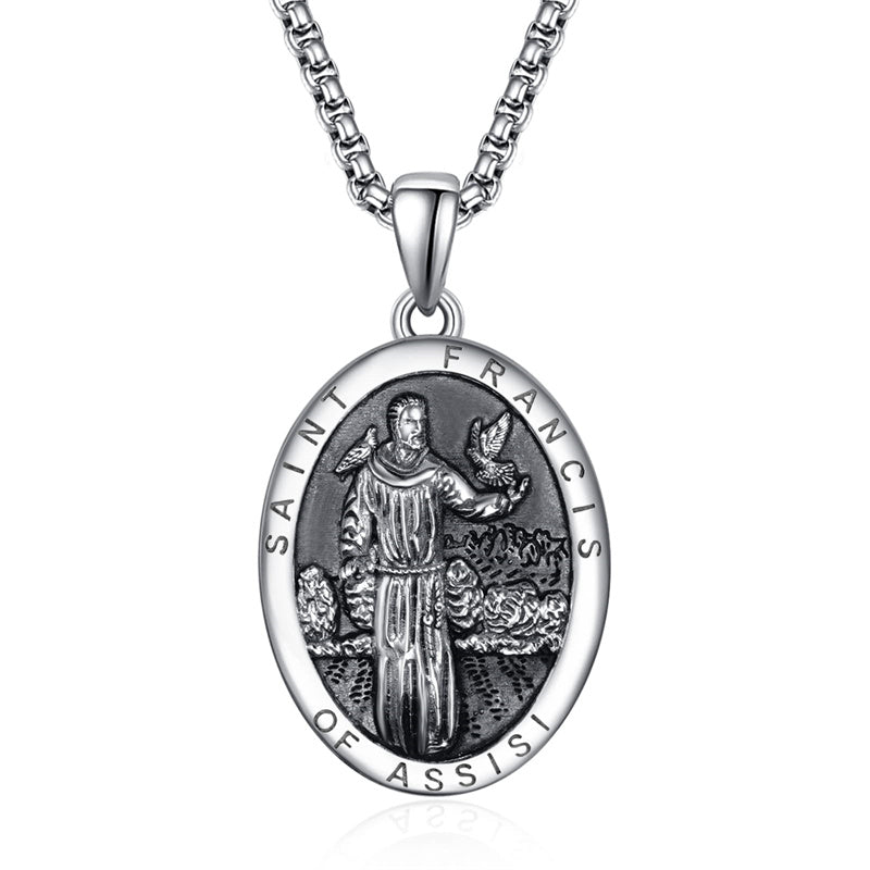 925 Sterling Silver Patron Saint Medals | Amulet Necklace Protection Jewelry for Men with 2.5mm 22"+2" Chain