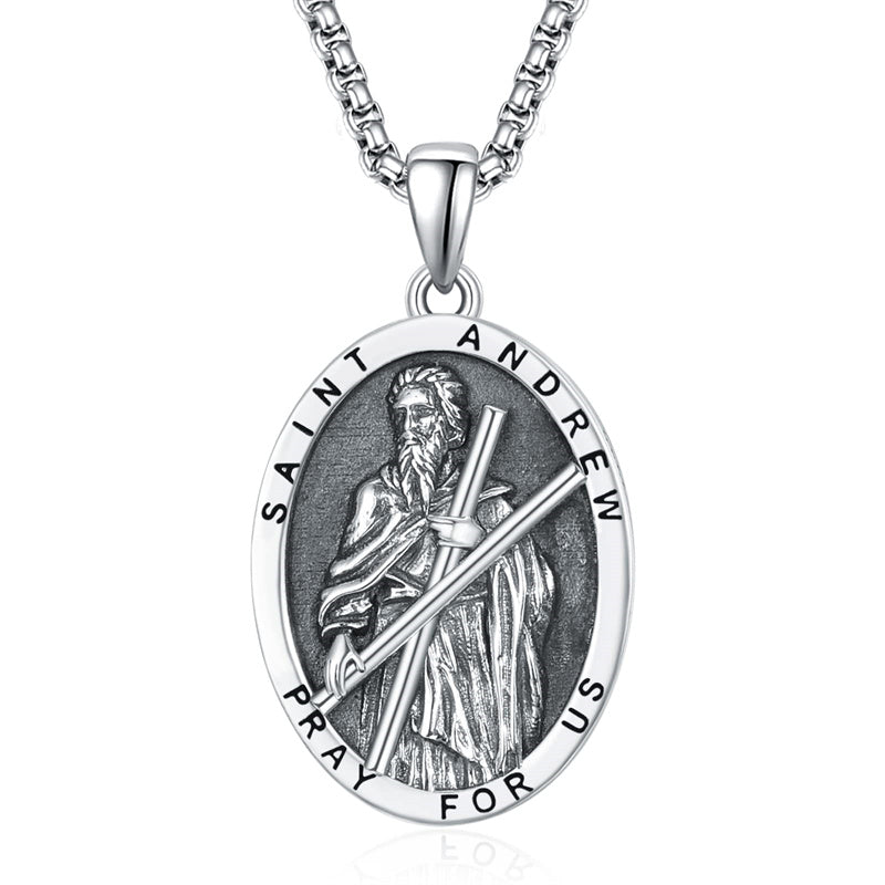 925 Sterling Silver Patron Saint Medals | Amulet Necklace Protection Jewelry for Men with 2.5mm 22"+2" Chain