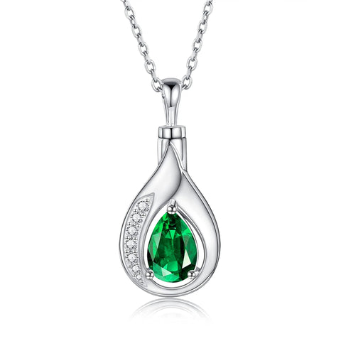 Teardrop Urn Necklace for Ashes Sterling Silver Crystal Cremation Memorial Keepake Funeral Necklace for Women