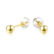 18K Yellow Gold Ball stud Earrings for Women, Gold Post Earrings for Girls