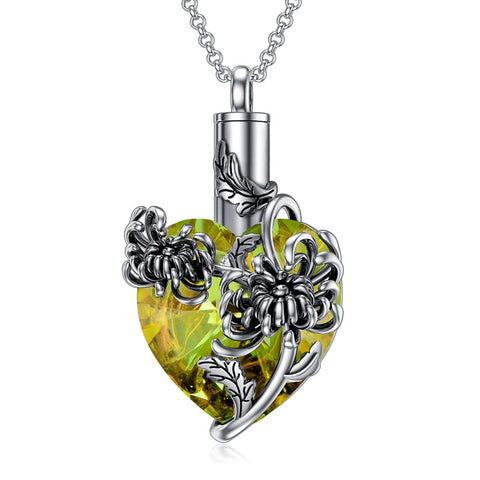 Sterling Silver Birthstone Birth Flower Crystal Urn Necklace for Ashes