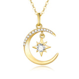 14k Gold Moon Necklace for Women, Real Gold Moon and North Star Pendant with Chain, Jewelry Gifts for Her, 16+1+1 Inch