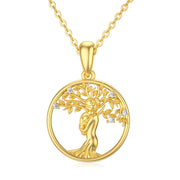 14K Gold Mother Child Tree of Life Necklace for Women Dainty Family Tree Necklace with Moissanite for Mother's Day