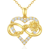 14k Gold Sunflower Heart Necklace for Women, Real Gold Flower Infinity Necklace You are My Sunshine Necklace