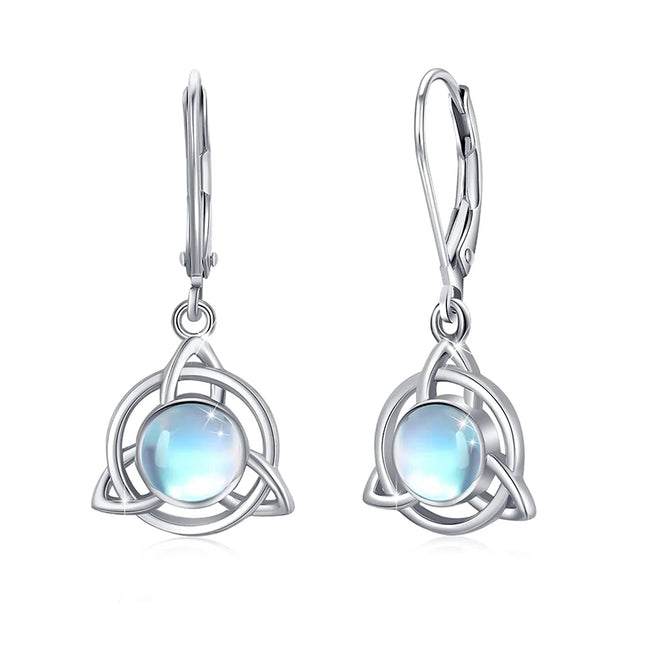 Celtic Earrings 925 Sterling Silver Moonstone / Turquoise Earrings Celtic Knot Jewelry for Girls Womens