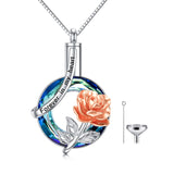 Rose Urn Necklaces for Ashes 925 Sterling Silver Rose Flower Cremation Jewelry with Crystal Memorial Keepsake w/Funnel Filler for Women Girls