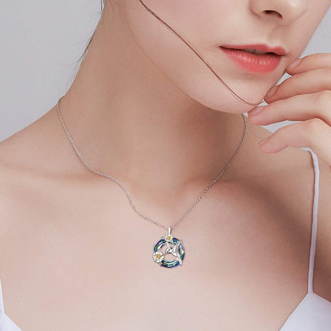 Sterling Silver Blue Crystal Hummingbird Pendant Necklace