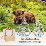 Highland Cow Earrings for Women 925 Sterling Silver Cow Drop Dangle Earrings Highland Cow Jewelry Gifts for Girls Cow Lover
