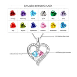 925 Sterling Silver Personalized 2 Heart Simulated Birthstone Engraved Names Necklace for Women Mother Pendant Jewelry