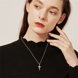 Cross Necklace Women 14K Yellow Gold Religious Holy Cross Pendant Necklace Jewelry Gifts for Women Girls Mother Daughter Wife Jesuits