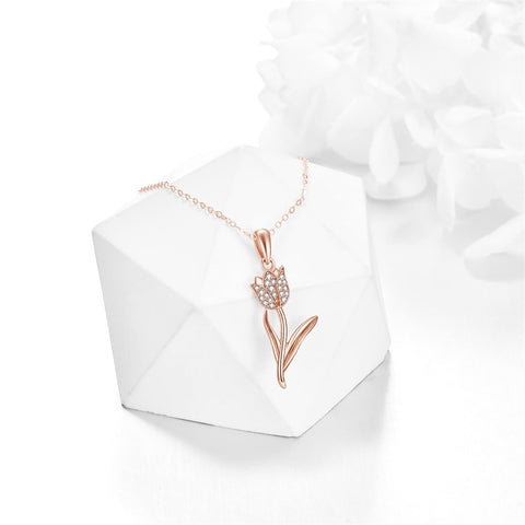 14K Gold Tulip Flower Pendant Necklace