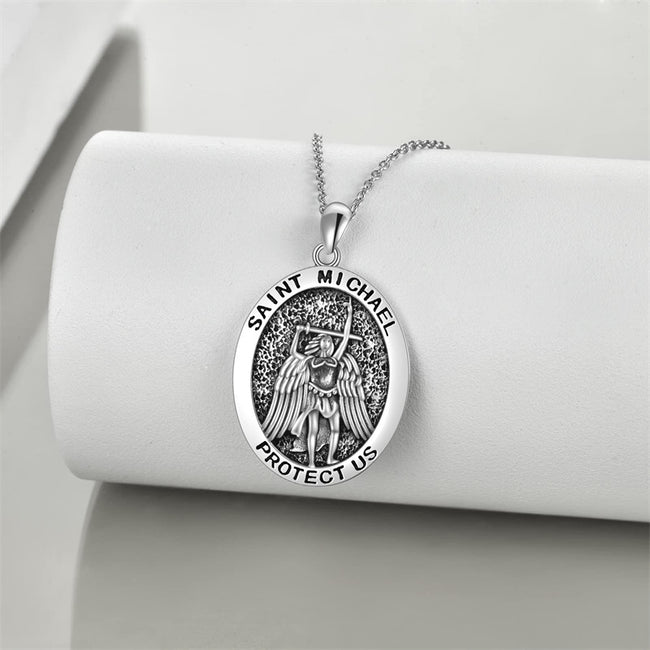 Sterling Silver Saint Michael Necklace Jewelry for Men Protect Us Pendant Jewelry for Father  St Michael Medal for Boys