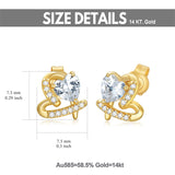 14K Gold Heart Stud Earrings, 14K Real Gold Stud Earrings with Cubic Zirconia, Solid Gold Elegant Earrings for Mother Wife Women Girls Yourself