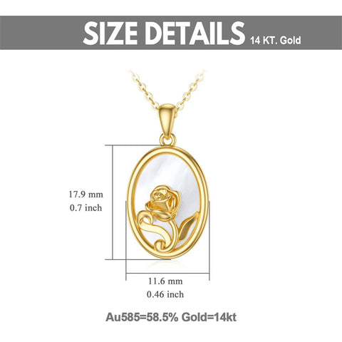 14K Gold Rose Flower Pendant Necklace