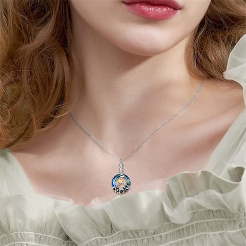 Mountain Range Urn Necklace for Ashes Sterling Silver Crystal Mountain Pendant Necklace Nature Jewelry Gift for Women