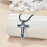 Cross Urn Necklace for Ashes Sterling Silver Abalone Shell Cross Cremation Pendant Religion Keepsake Jewelry Gifts for Women Men