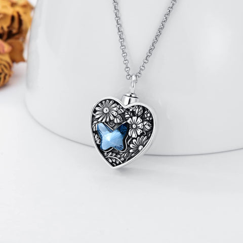 Sterling Silver Crystal Butterfly Urn Necklace for Ashes Engraved With Forever in My Heart
