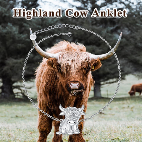 Sterling Silver Birthstone Highland Cow Anklet Animal Anklet Gift for Her
