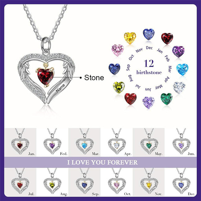 Personalized Sterling Silver Birthstone Name Heart Shaped Pendant Necklace for Her Mother Necklace