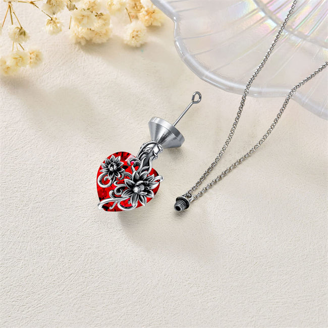 Birth Flower Crystal Cremation Jewelry for Ashes 925 Sterling Silver Birthstone Urn Necklace Memorial Jewelry for Women
