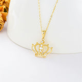 14K Yellow Gold Necklace for Women, Queen Crown Necklace,Gift for Her