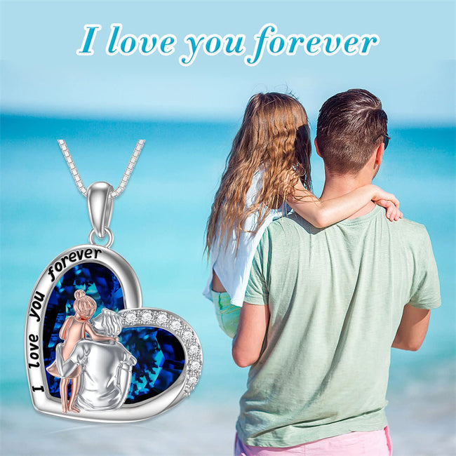 Father Daughter Necklace Crystal Heart Pendent Necklace Birthday Christmas Jewelry Gifts From Dad for Girls Daughter