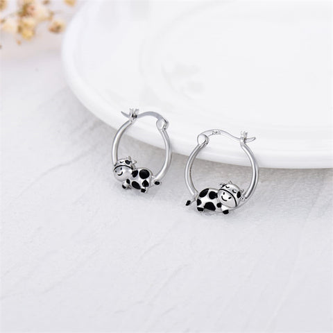 Hypoallergenic Panda/Cow/Koala/Turtle Hoop Earrings for Women 925 Sterling Silver Animal Hoop Earrings Jewelry Gifts