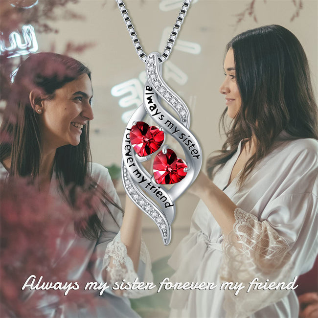 Always My Sister Forever My Friend Infinity Pendant Necklace w/ Birthstone Birthday Christmas Gift for Women Sister