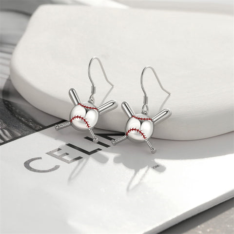 Sterling Silver Baseball Football Dangle Earrings