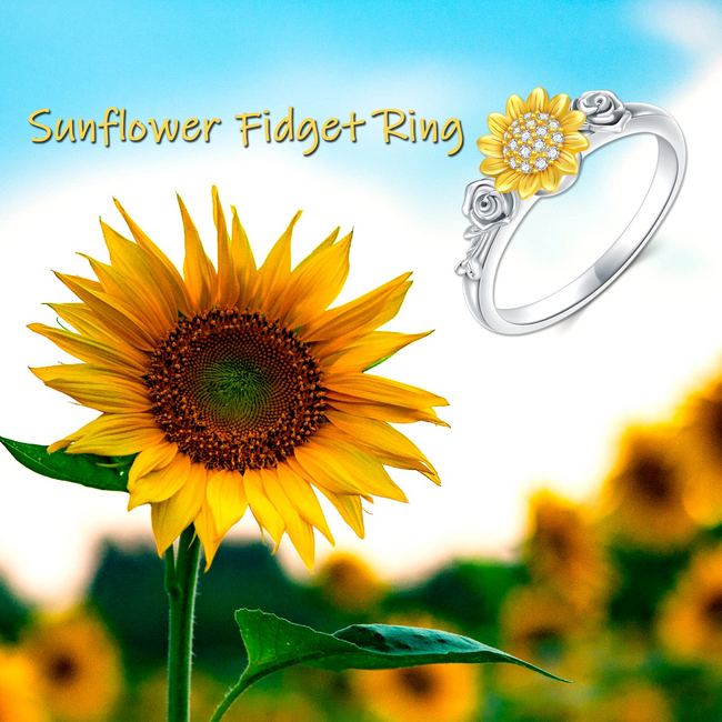 Sunflower Fidget Ring for Women Girls You Are My Sunshine Statement Ring Sterling Silver Rose Sunflower Jewelry