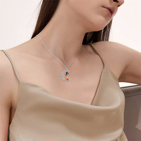 Sterling Silver Ghost Pumpkin Pendant Necklace